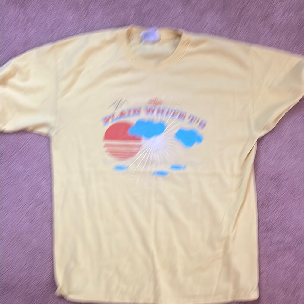 Yellow Graphic Tee with Sun and Clouds